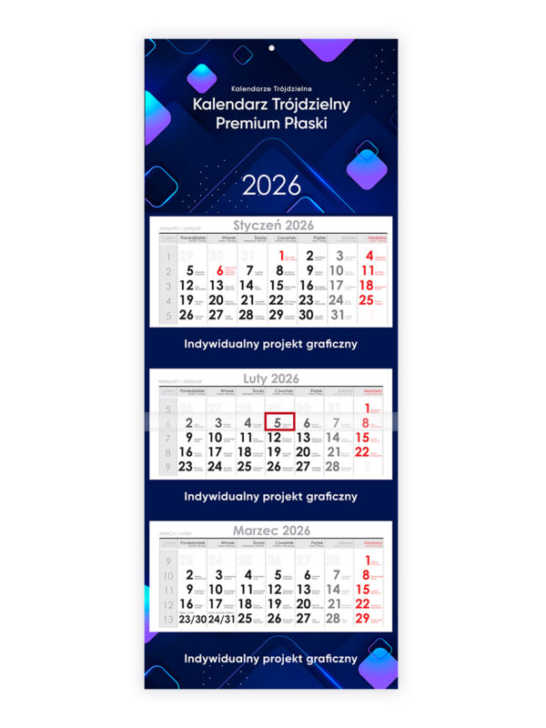 Kalendarz Trójdzielny Premium Płaski
