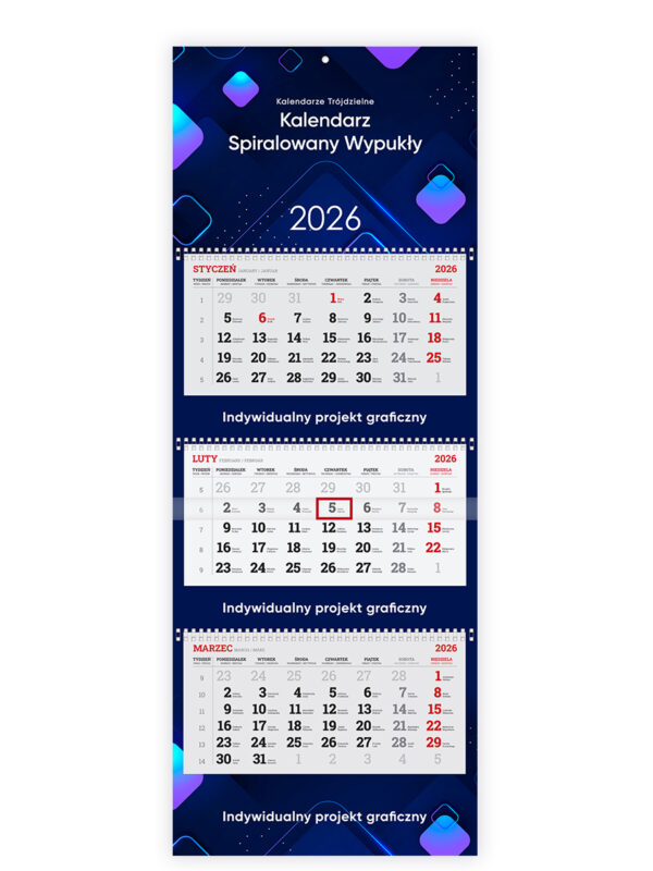 Kalendarz Trójdzielny Spiralowany Wypukły